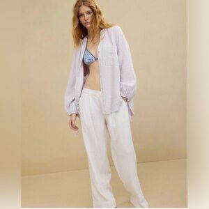 Aerie Lavender Striped Buttun Up  Top